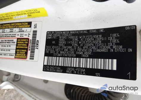 2010 Toyota Tundra Grade 5.7L V8 from USA, damaged, VIN 5TFDW5F17AX109108